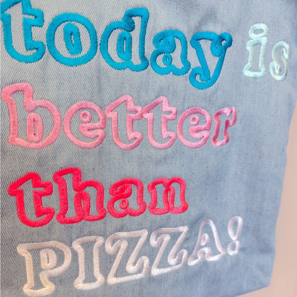 Denim Mini Tote Bag Today is Better than Pizza Target Chambray Cat and Jack Bag - Picture 2 of 2
